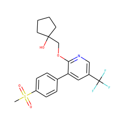 CS(=O)(=O)c1ccc(-c2cc(C(F)(F)F)cnc2OCC2(O)CCCC2)cc1 ZINC000029414262