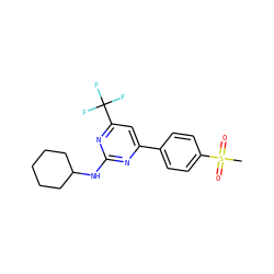 CS(=O)(=O)c1ccc(-c2cc(C(F)(F)F)nc(NC3CCCCC3)n2)cc1 ZINC000034035599