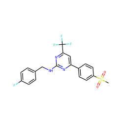 CS(=O)(=O)c1ccc(-c2cc(C(F)(F)F)nc(NCc3ccc(F)cc3)n2)cc1 ZINC000000591689