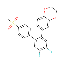 CS(=O)(=O)c1ccc(-c2cc(F)c(F)cc2-c2ccc3c(c2)OCCO3)cc1 ZINC000003814667