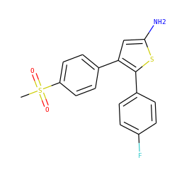 CS(=O)(=O)c1ccc(-c2cc(N)sc2-c2ccc(F)cc2)cc1 ZINC000101262650