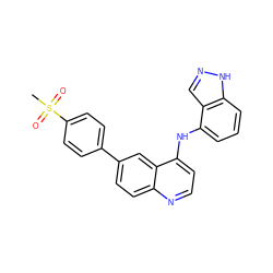CS(=O)(=O)c1ccc(-c2ccc3nccc(Nc4cccc5[nH]ncc45)c3c2)cc1 ZINC000142967662