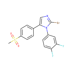 CS(=O)(=O)c1ccc(-c2cnc(Br)n2-c2ccc(F)c(F)c2)cc1 ZINC000095577840