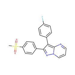 CS(=O)(=O)c1ccc(-c2nn3cccnc3c2-c2ccc(F)cc2)cc1 ZINC000013861590