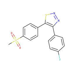 CS(=O)(=O)c1ccc(-c2snnc2-c2ccc(F)cc2)cc1 ZINC000000006596