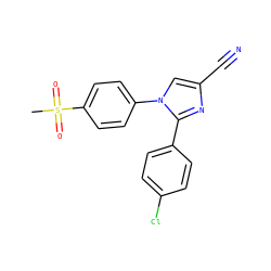 CS(=O)(=O)c1ccc(-n2cc(C#N)nc2-c2ccc(Cl)cc2)cc1 ZINC000003814618