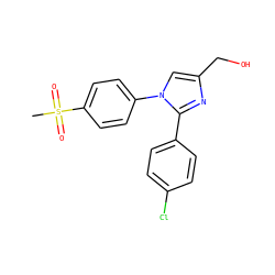 CS(=O)(=O)c1ccc(-n2cc(CO)nc2-c2ccc(Cl)cc2)cc1 ZINC000013762172