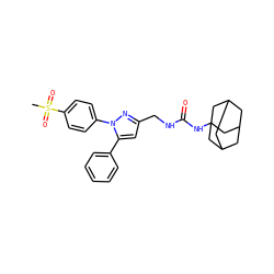 CS(=O)(=O)c1ccc(-n2nc(CNC(=O)NC34CC5CC(CC(C5)C3)C4)cc2-c2ccccc2)cc1 ZINC000071316963