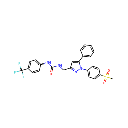 CS(=O)(=O)c1ccc(-n2nc(CNC(=O)Nc3ccc(C(F)(F)F)cc3)cc2-c2ccccc2)cc1 ZINC000071318456