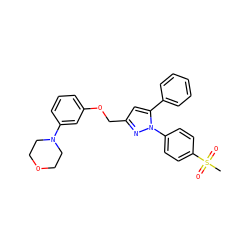 CS(=O)(=O)c1ccc(-n2nc(COc3cccc(N4CCOCC4)c3)cc2-c2ccccc2)cc1 ZINC000013585681