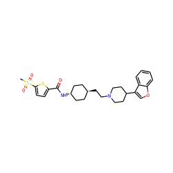 CS(=O)(=O)c1ccc(C(=O)N[C@H]2CC[C@H](CCN3CCC(c4coc5ccccc45)CC3)CC2)s1 ZINC000261169821
