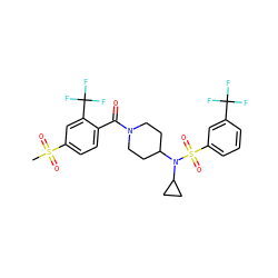 CS(=O)(=O)c1ccc(C(=O)N2CCC(N(C3CC3)S(=O)(=O)c3cccc(C(F)(F)F)c3)CC2)c(C(F)(F)F)c1 ZINC000103251072