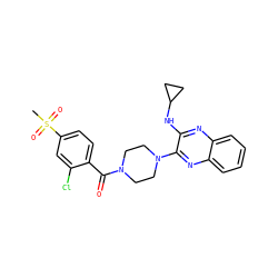 CS(=O)(=O)c1ccc(C(=O)N2CCN(c3nc4ccccc4nc3NC3CC3)CC2)c(Cl)c1 ZINC000144332231
