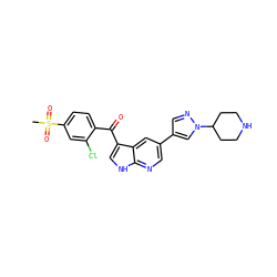 CS(=O)(=O)c1ccc(C(=O)c2c[nH]c3ncc(-c4cnn(C5CCNCC5)c4)cc23)c(Cl)c1 ZINC000473086883