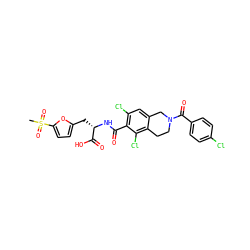 CS(=O)(=O)c1ccc(C[C@H](NC(=O)c2c(Cl)cc3c(c2Cl)CCN(C(=O)c2ccc(Cl)cc2)C3)C(=O)O)o1 ZINC000084669005