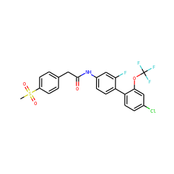 CS(=O)(=O)c1ccc(CC(=O)Nc2ccc(-c3ccc(Cl)cc3OC(F)(F)F)c(F)c2)cc1 ZINC000143058275