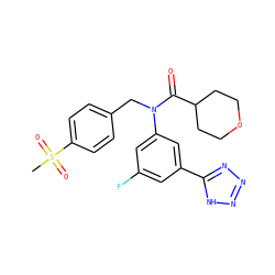 CS(=O)(=O)c1ccc(CN(C(=O)C2CCOCC2)c2cc(F)cc(-c3nnn[nH]3)c2)cc1 ZINC000084722827