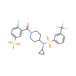 CS(=O)(=O)c1ccc(Cl)c(C(=O)N2CCC(N(C3CC3)S(=O)(=O)c3cccc(C(F)(F)F)c3)CC2)c1 ZINC000103251060