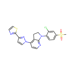 CS(=O)(=O)c1ccc(N2CCc3c(-n4ccc(-c5nccs5)n4)ccnc32)c(Cl)c1 ZINC000040861373