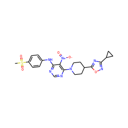 CS(=O)(=O)c1ccc(Nc2ncnc(N3CCC(c4nc(C5CC5)no4)CC3)c2[N+](=O)[O-])cc1 ZINC000040846106