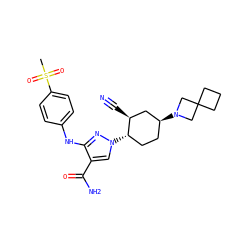 CS(=O)(=O)c1ccc(Nc2nn([C@H]3CC[C@H](N4CC5(CCC5)C4)C[C@@H]3C#N)cc2C(N)=O)cc1 ZINC000205009688