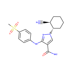 CS(=O)(=O)c1ccc(Nc2nn([C@H]3CCCC[C@@H]3C#N)cc2C(N)=O)cc1 ZINC000221158162
