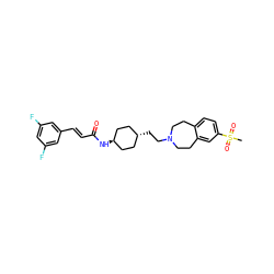 CS(=O)(=O)c1ccc2c(c1)CCN(CC[C@H]1CC[C@H](NC(=O)/C=C/c3cc(F)cc(F)c3)CC1)CC2 ZINC000299845394