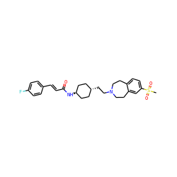 CS(=O)(=O)c1ccc2c(c1)CCN(CC[C@H]1CC[C@H](NC(=O)/C=C/c3ccc(F)cc3)CC1)CC2 ZINC000299847157