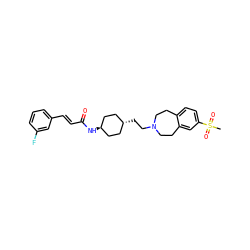 CS(=O)(=O)c1ccc2c(c1)CCN(CC[C@H]1CC[C@H](NC(=O)/C=C/c3cccc(F)c3)CC1)CC2 ZINC000299845401