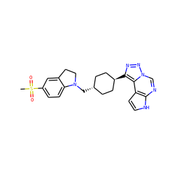 CS(=O)(=O)c1ccc2c(c1)CCN2C[C@H]1CC[C@H](c2nnn3cnc4[nH]ccc4c23)CC1 ZINC001772586845
