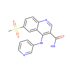 CS(=O)(=O)c1ccc2ncc(C(N)=O)c(Nc3cccnc3)c2c1 ZINC000040866718