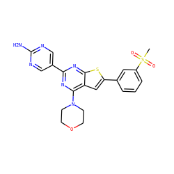 CS(=O)(=O)c1cccc(-c2cc3c(N4CCOCC4)nc(-c4cnc(N)nc4)nc3s2)c1 ZINC000082150969