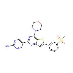 CS(=O)(=O)c1cccc(-c2cc3nc(-c4cnc(N)nc4)nc(N4CCOCC4)c3s2)c1 ZINC000049069842