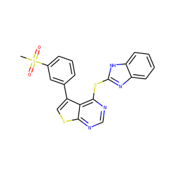CS(=O)(=O)c1cccc(-c2csc3ncnc(Sc4nc5ccccc5[nH]4)c23)c1 ZINC000114813680