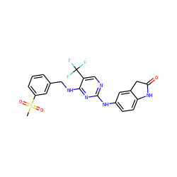 CS(=O)(=O)c1cccc(CNc2nc(Nc3ccc4c(c3)CC(=O)N4)ncc2C(F)(F)F)c1 ZINC000045496254