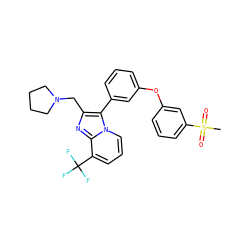 CS(=O)(=O)c1cccc(Oc2cccc(-c3c(CN4CCCC4)nc4c(C(F)(F)F)cccn34)c2)c1 ZINC000049021403