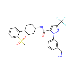 CS(=O)(=O)c1ccccc1[C@H]1CC[C@@H](NC(=O)c2cc(C(F)(F)F)nn2-c2cccc(CN)c2)CC1 ZINC000100398113
