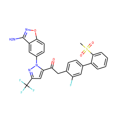 CS(=O)(=O)c1ccccc1-c1ccc(CC(=O)c2cc(C(F)(F)F)nn2-c2ccc3onc(N)c3c2)c(F)c1 ZINC000029037659