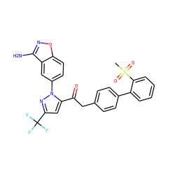 CS(=O)(=O)c1ccccc1-c1ccc(CC(=O)c2cc(C(F)(F)F)nn2-c2ccc3onc(N)c3c2)cc1 ZINC000029037656