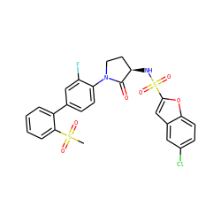 CS(=O)(=O)c1ccccc1-c1ccc(N2CC[C@@H](NS(=O)(=O)c3cc4cc(Cl)ccc4o3)C2=O)c(F)c1 ZINC000028979574