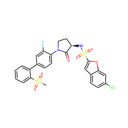 CS(=O)(=O)c1ccccc1-c1ccc(N2CC[C@@H](NS(=O)(=O)c3cc4ccc(Cl)cc4o3)C2=O)c(F)c1 ZINC000028979563