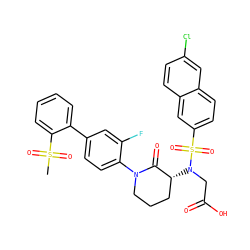 CS(=O)(=O)c1ccccc1-c1ccc(N2CCC[C@@H](N(CC(=O)O)S(=O)(=O)c3ccc4cc(Cl)ccc4c3)C2=O)c(F)c1 ZINC000029125785