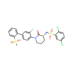 CS(=O)(=O)c1ccccc1-c1ccc(N2CCC[C@@H](NS(=O)(=O)c3cc(Cl)ccc3Cl)C2=O)c(F)c1 ZINC000029125847