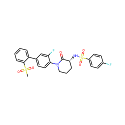 CS(=O)(=O)c1ccccc1-c1ccc(N2CCC[C@@H](NS(=O)(=O)c3ccc(F)cc3)C2=O)c(F)c1 ZINC000029125989