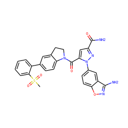 CS(=O)(=O)c1ccccc1-c1ccc2c(c1)CCN2C(=O)c1cc(C(N)=O)nn1-c1ccc2onc(N)c2c1 ZINC000028959503