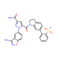 CS(=O)(=O)c1ccccc1-c1ccc2c(c1)N(C(=O)c1cc(C(N)=O)nn1-c1ccc3onc(N)c3c1)CC2 ZINC000028959524