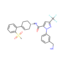 CS(=O)(=O)c1ccccc1C1=CC[C@@H](NC(=O)c2cc(C(F)(F)F)nn2-c2cccc(CN)c2)CC1 ZINC000014969522