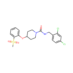 CS(=O)(=O)c1ccccc1OC1CCN(C(=O)NCc2ccc(Cl)cc2Cl)CC1 ZINC000045335964