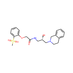 CS(=O)(=O)c1ccccc1OCC(=O)NC[C@H](O)CN1CCc2ccccc2C1 ZINC000220115129