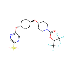 CS(=O)(=O)c1cnc(O[C@H]2CC[C@H](OC3CCN(C(=O)OC(C(F)(F)F)C(F)(F)F)CC3)CC2)cn1 ZINC000473105914